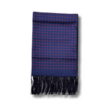 Navy & Red Silk Scarf with Navy Tassels Hand Knotted