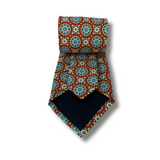 Orange & Blue circle Motif Printed Silk Tie Hand Finished