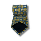 Blue & Yellow Circle Motif Printed Silk Tie Hand Finished