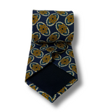 Blue & Orange Medallion Printed Silk Tie Hand Finished