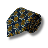 Blue & Orange Medallion Printed Silk Tie Hand Finished