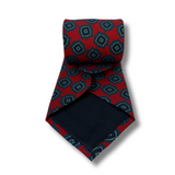 Red & Blue Geo Motif Printed Silk Tie Hand Finished