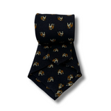 Navy Bull Dog Printed Wool Tie Hand Finished