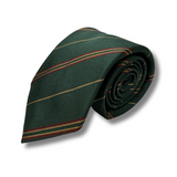 Bottle Green Striped Woven Skinny Silk Tie Hand Finished