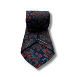 Navy & Red Paisley Screen Printed Silk Tie