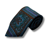 Blue & Brown Paisley Neat Screen Printed Silk Tie