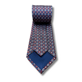 Red & Navy Chequered Woven Silk Tie Hand Finished