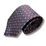 Red & Navy Chequered Woven Silk Tie Hand Finished