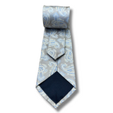 Silver & Blue Paisley Woven Silk Tie Hand Finished