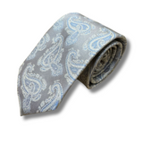 Silver & Blue Paisley Woven Silk Tie Hand Finished