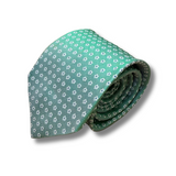 Green Floral Motif Woven Silk Tie Hand Finished