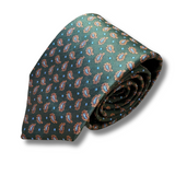 Green Floral Motif Woven Silk Tie Hand Finished