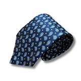 Navy Floral Motif Woven Silk Tie Hand Finished