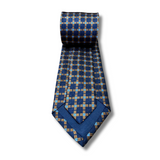 Blue & Gold Chequered Woven Silk Tie Hand Finished