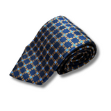 Blue & Gold Chequered Woven Silk Tie Hand Finished