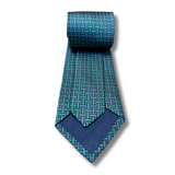 Navy & Green Chequered Woven Silk Tie Hand Finished