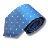 Blue & Pink Floral Neat Woven Silk Tie Hand Finished