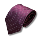 Burgundy & White Spotted Woven Silk Tie Hand Finished