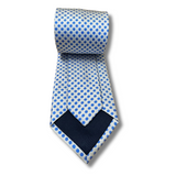 White & Blue Spotted Woven Silk Tie Hand Finished