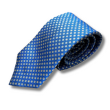 Blue & White Spotted Woven Silk Tie Hand Finished