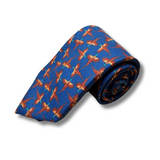 Navy Pheasant Printed Wool Tie Hand Finished