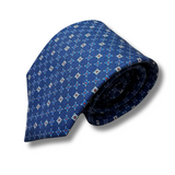 Navy Chequered Neat Printed Silk Tie Hand Finished