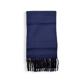 Navy & White Silk Scarf with Navy Tassels Hand Knotted