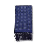 Navy & White Silk Scarf with Navy Tassels Hand Knotted