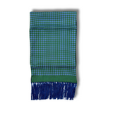 Green & Blue Silk Scarf with Blue Tassels Hand Knotted