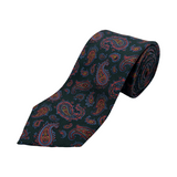 Green Paisley Screen Printed Silk Tie